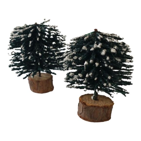 Lemax Bottle Brush Tree Green Flocked Christmas Village Round Wood Base Vtg 90s. - Picture 3 of 10